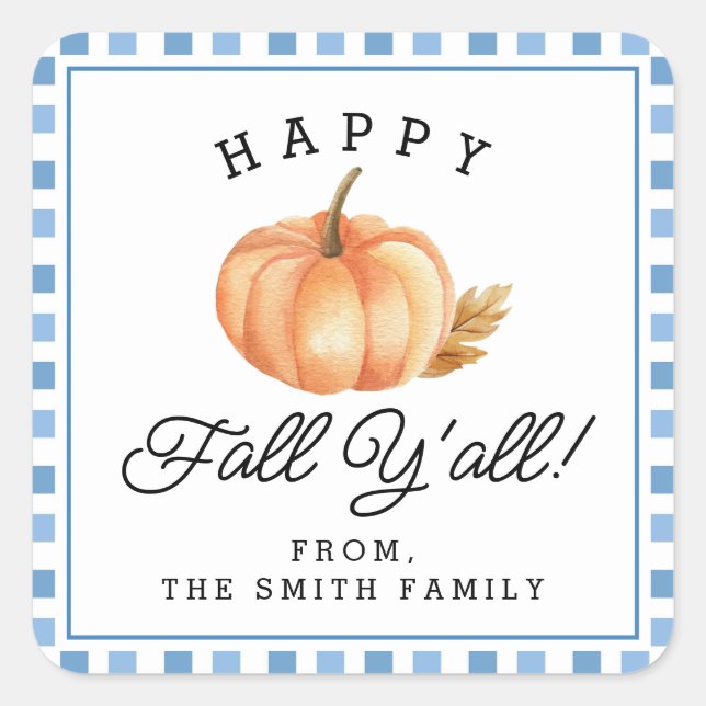 Happy Fall Y'all | Autumn Fall | Personalized Name Square Sticker (Front)