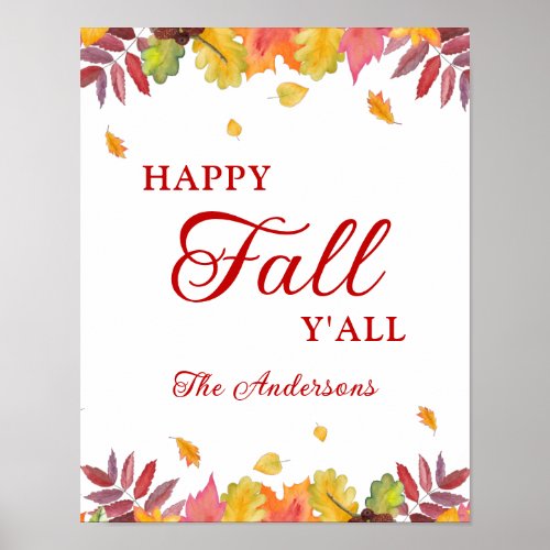 Happy Fall Yall Autumn Falling Leaves Poster
