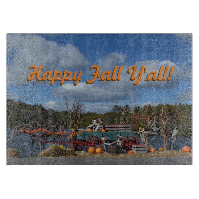 Happy Fall Y'all Autumn Festival Rustic Country Cutting Board (Front)