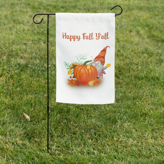 Happy Fall Y'all Autumn Gnome With Pumpkin  Garden Flag (In SItu)