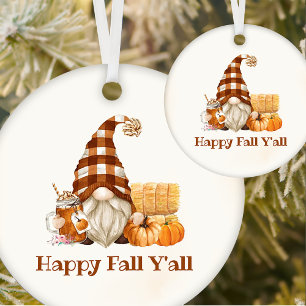Happy Fall Y'all Autumn Gnomes Thanksgiving Ornament