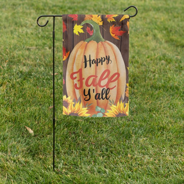 Happy Fall Y'all Autumn Pumpkin & Leaves Garden Flag (In SItu)