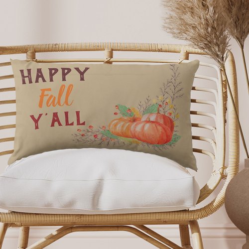 Happy Fall YAll Autumn Pumpkin Patch Rustic Lumbar Pillow