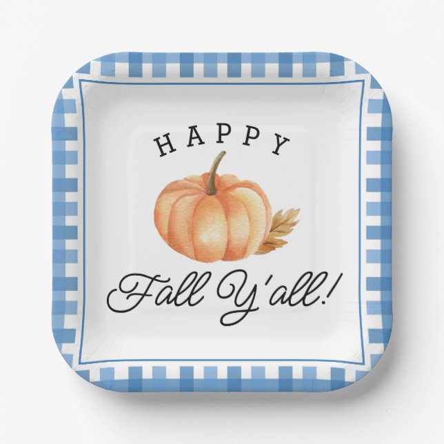 Happy Fall Y'all | Boho Autumn Fall Foliage Paper Plates (Front)