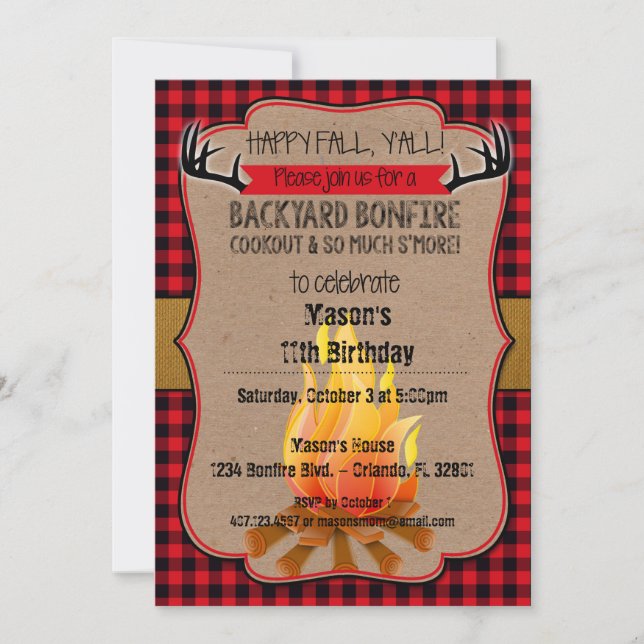Happy Fall, Y'all! Bonfire Invitation (Front)