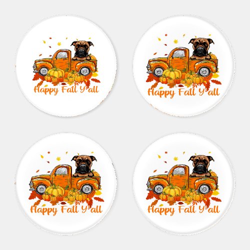 Happy Fall Yall Boxer Dog Truck Pumpkin Autumn Coaster Set