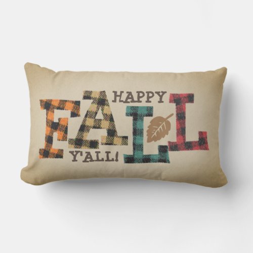 Happy FALL Yall Buffalo Plaid Faux Wool Letters Lumbar Pillow