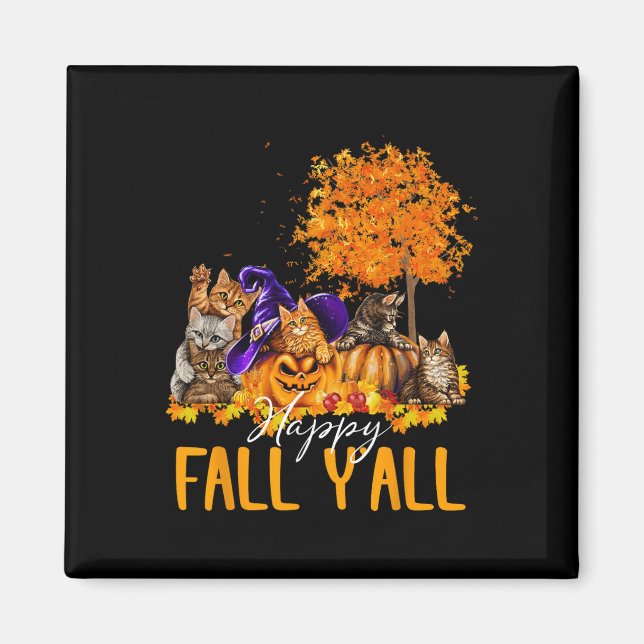 Happy Fall Y'all Cats Lover Autumn Pumpkin Maple H Magnet (Front)