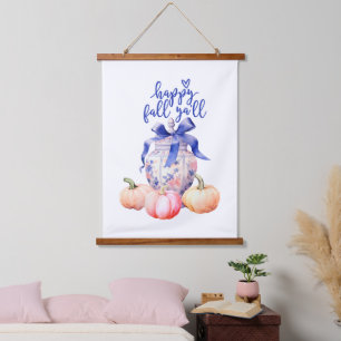 Happy Fall Y'all Chinoiserie Ginger Jar Pumpkins Hanging Tapestry