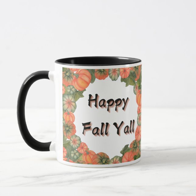 Happy Fall Y'all: Cozy Autumn Pumpkin and Leaves Mug (Left)