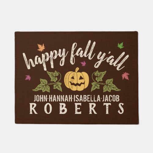 Happy Fall Yall Custom Rustic Autumn Pumpkin Leaf Doormat