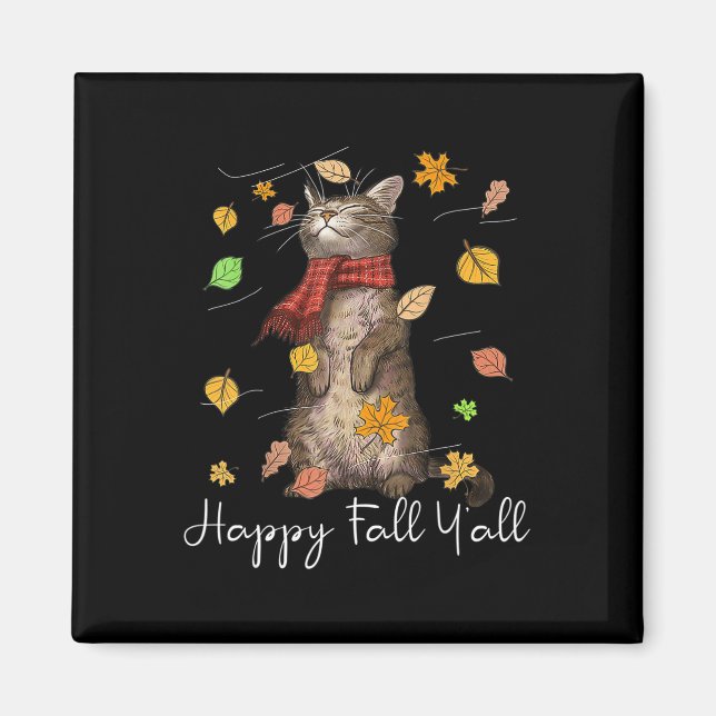 Happy Fall Y'all Cute Autumn Cat Kitten Kitty Fall Magnet (Front)