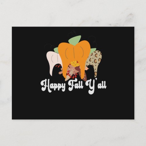 Happy Fall Yall Cute Dental Teeth Pumpkin Leopard Postcard