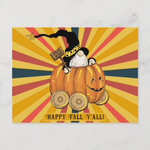Happy Fall Y'all Cute Funny Gnome Pumpkin Colorful Postcard