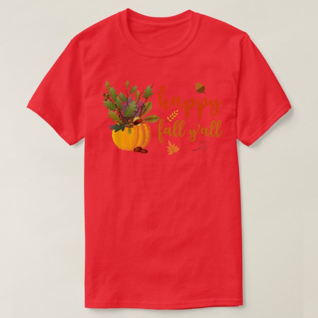Happy Fall Yall Cute Pumpkin Leaves Autumn Fall Se T-Shirt (Design Front)