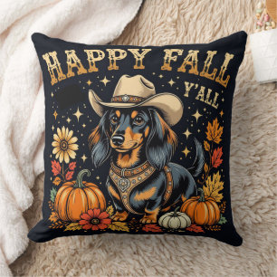 Happy Fall Y'All Dachshund Throw Pillow