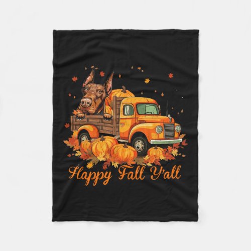 Happy Fall Yall Doberman Pinscher Dog Truck Pumpk Fleece Blanket