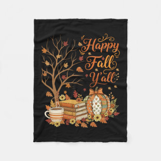 Happy Fall Y'all Floral Pumpkin Autumn Coffee Fleece Blanket