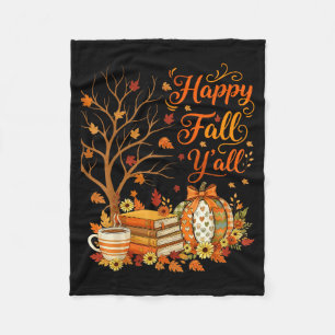 Happy Fall Y'all Floral Pumpkin Autumn Coffee Fleece Blanket