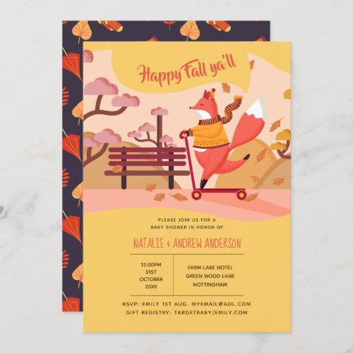 Happy Fall Yall Fox Hygge Folk Art Baby Shower Invitation