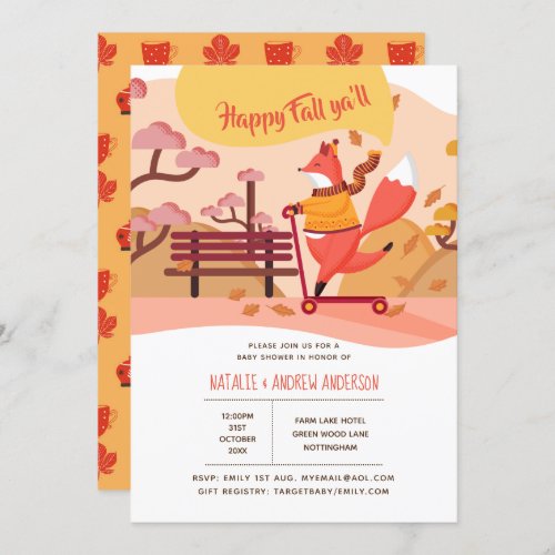 Happy Fall Yall Fox Hygge Folk Art Baby Shower Invitation