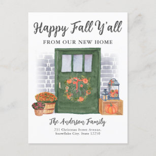 Happy Fall Y'All Front Door Pumpkin Holiday Moving Announcement Postcard