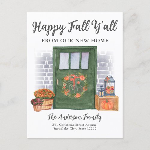 Happy Fall YAll Front Door Pumpkin Holiday Moving Announcement Postcard