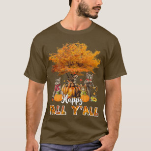 Happy Fall Y'all Funny Cats Autumn Lover Pumpkins  T-Shirt