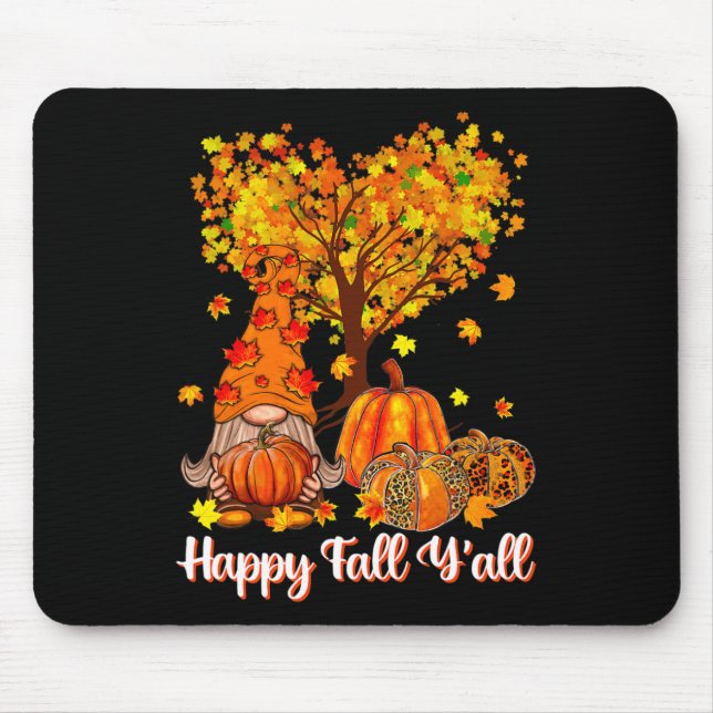 Happy Fall Y'all Funny Gnome Leopard Pumpkin Autum Mouse Pad (Front)