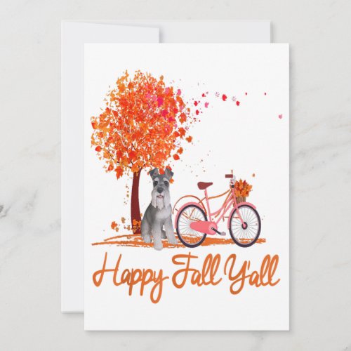 Happy Fall Yall Funny Schnauzer Dog Autumn Bicycle Holiday Card