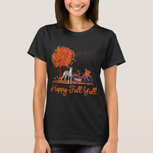 Happy Fall Yall Funny Whippet Dog Autumn Bicycle T_Shirt
