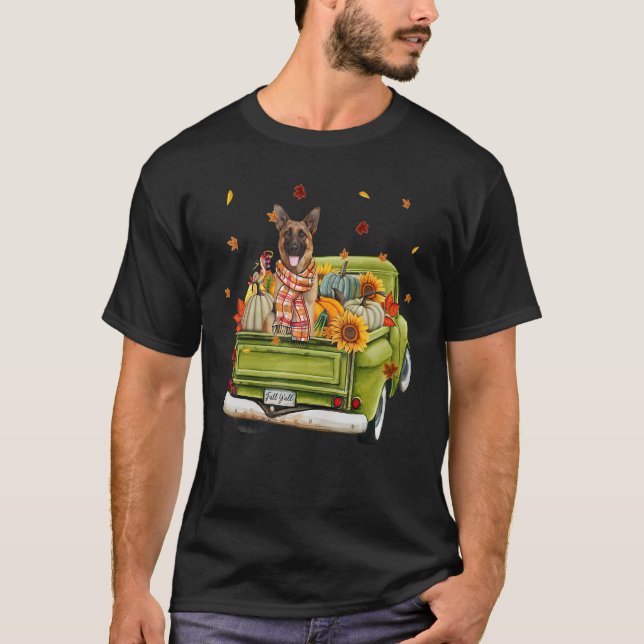 Happy Fall Y'all German Shepherd Dog On Truck Pump T-Shirt (Front)