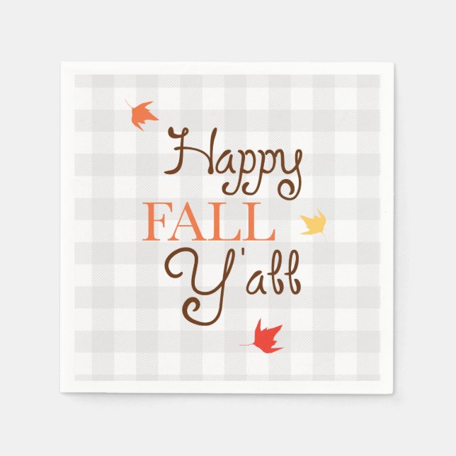 Happy Fall Y'all Gingham Pattern Wreath Napkins (Front)