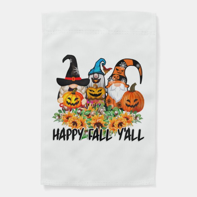 Happy Fall Y'all Gnome Leopard Gnome Sunflower Garden Flag (Front)