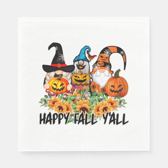 Happy Fall Y'all Gnome Leopard Gnome Sunflower Napkins (Front)