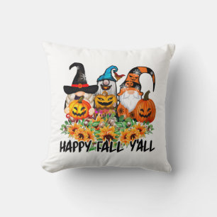 Happy Fall Y'all Gnome Leopard Gnome Sunflower Throw Pillow