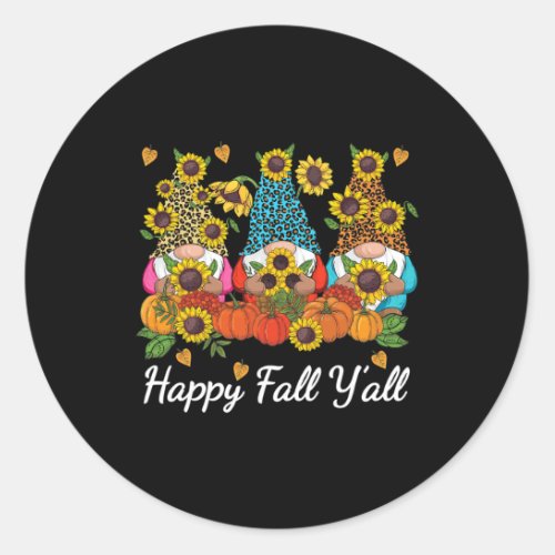 Happy Fall Yall Gnome Leopard Pumpkin Autumn  Classic Round Sticker