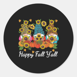 Happy Fall Y'all Gnome Leopard Pumpkin Autumn Classic Round Sticker
