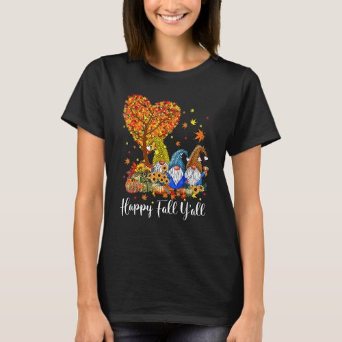 Happy Fall Yall Gnome Leopard Pumpkin Autumn Tree T_Shirt