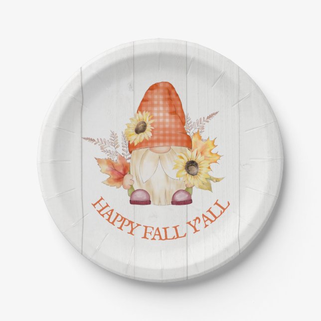 Happy Fall YAll Gnome Paper Plates (Front)