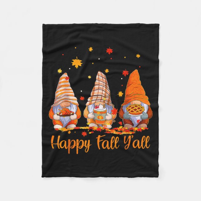 Happy Fall Y'all Gnome Pumpkin Autumn Thanksgiving Fleece Blanket (Front)