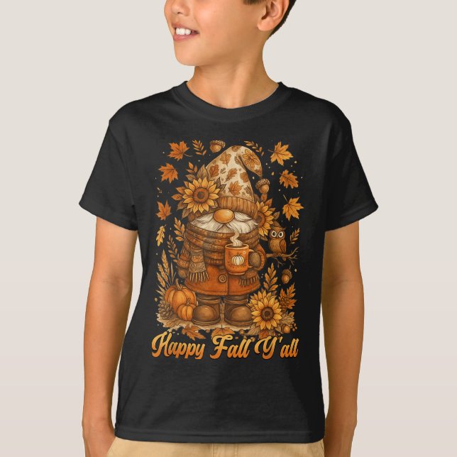 Happy Fall Y'all Gnome Pumpkin Autumn Thanksgiving T-Shirt (Front)