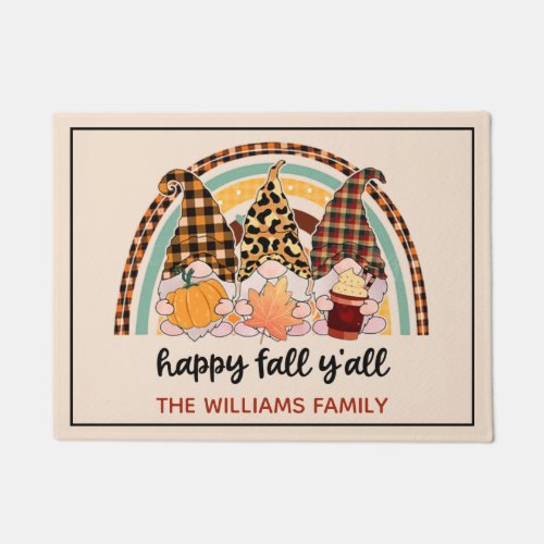 Happy Fall Yall Gnome Rainbow Family Name Doormat