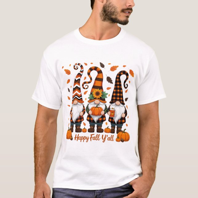 Happy Fall Y'all Gnomes , Gnomes Pumpkin Autumn T-Shirt (Front)