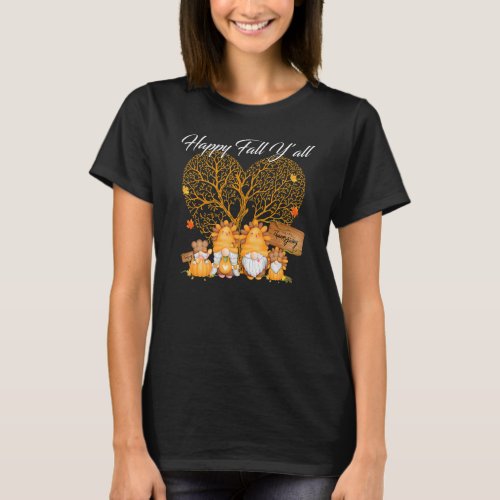 Happy Fall Yall Gnomes Leopard Pumpkin Autumn Gno T_Shirt