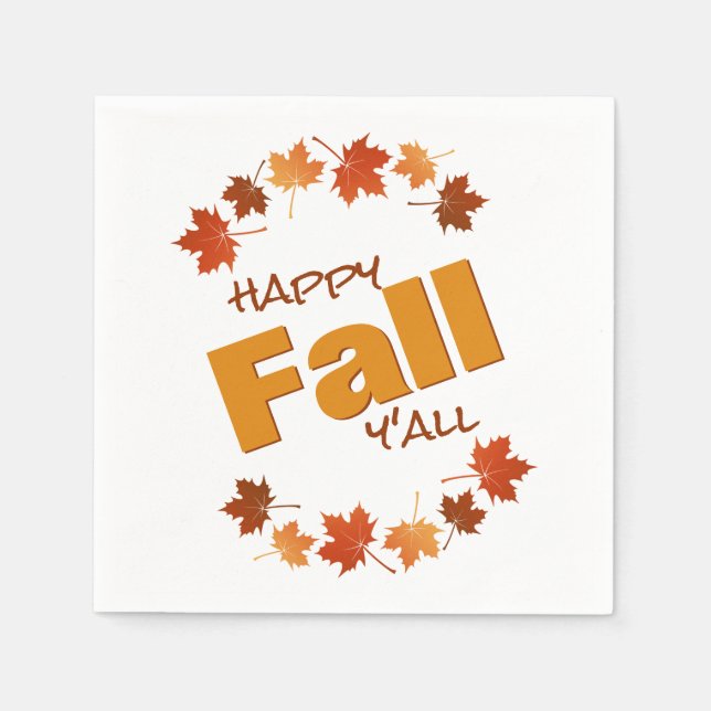 happy fall y'all greeting autumn maple leaves napkins (Front)