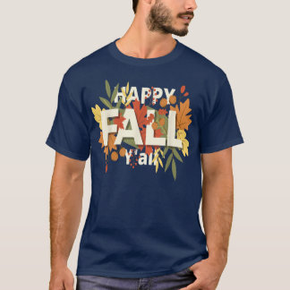 Happy Fall Yall Halloween Letter Tee Autumn Leaves