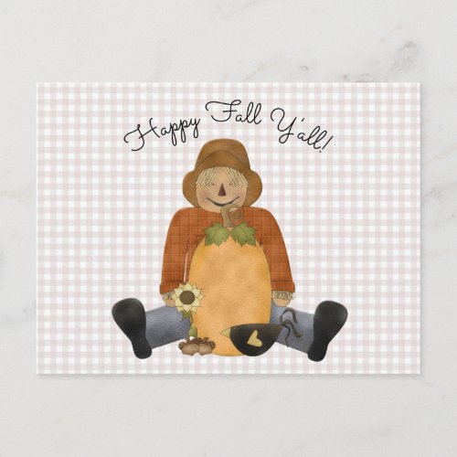 Happy Fall YAll  Happy Scarecrow Postcard