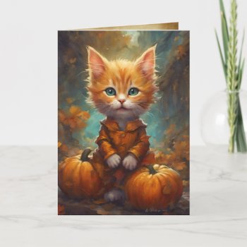Happy Fall Y'all Kitten  Pumpkin Patch Cat Card by golden_oldies at Zazzle