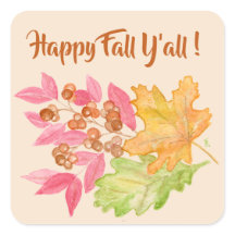 Happy Fall Y'all Leaves and Berries Paper